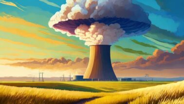 Firefly Atompilz aus Atomkraftwerk ueber einer steppe 27849