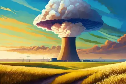 Firefly Atompilz aus Atomkraftwerk ueber einer steppe 27849