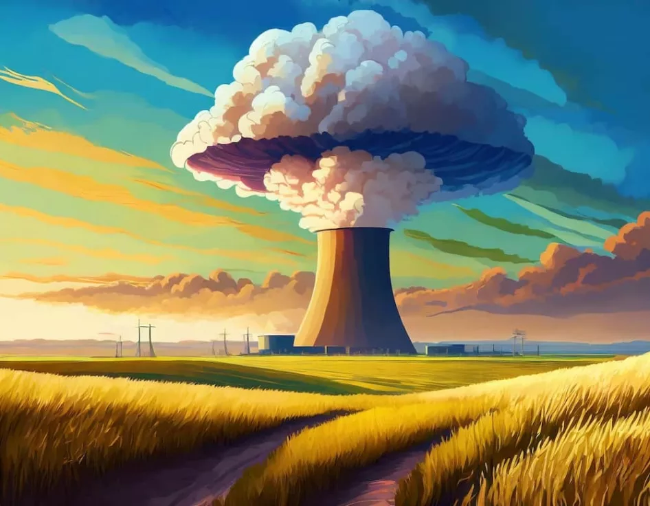 Firefly Atompilz aus Atomkraftwerk ueber einer steppe 27849
