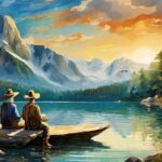 Firefly Karl Mays Buchcharaktere Winnetou und Old Shatterhand an einem schoenen See sitzend am Ufer