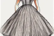 "The New Look": Ein fesselndes Drama über Dior und Chanel im Schatten des Krieges 7 Bleistift Zeichnung eines Damenkleides im Stile von Christian Dior