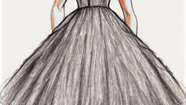 Bleistift Zeichnung eines Damenkleides im Stile von Christian Dior