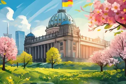 Firefly Deutscher Bundestag mit Kuppel und transparenter Ansicht im Frühling 56919