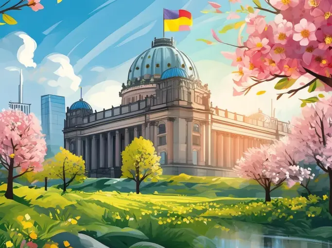 Firefly Deutscher Bundestag mit Kuppel und transparenter Ansicht im Frühling 56919