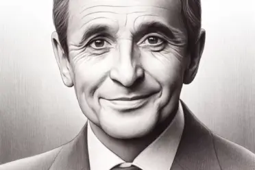 DALL·E 2024 05 18 12.33.00 A detailed pencil drawing of Charles Aznavour. He has a kind and expressive face with deep set eyes prominent cheekbones and a gentle smile. His hai