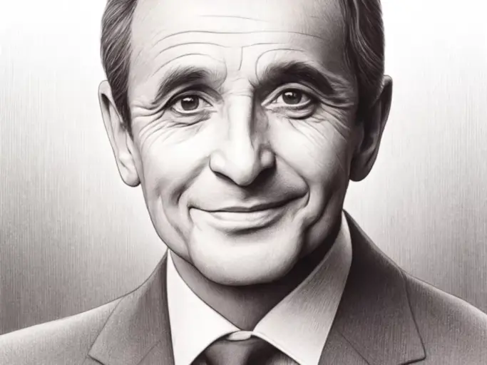 DALL·E 2024 05 18 12.33.00 A detailed pencil drawing of Charles Aznavour. He has a kind and expressive face with deep set eyes prominent cheekbones and a gentle smile. His hai