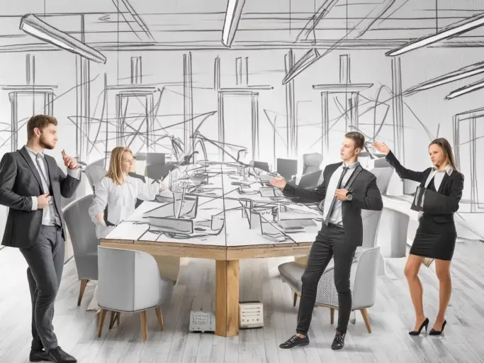 Firefly Journalistinnen und Journalisten tummeln sich in einem großen modernen mit elektronischen Me