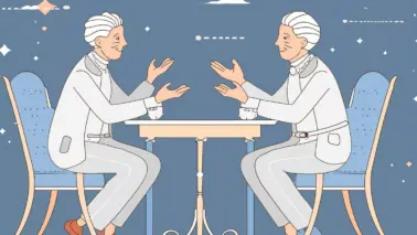Firefly Strichzeichnung.. Zwei alte, weißhaarige Männer sitzen sich an einem Tisch gegenüber diskuti(4)