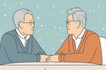 Firefly Strichzeichnung.. Zwei alte, weißhaarige Männer sitzen sich an einem Tisch gegenüber diskuti(6)