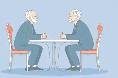 Firefly Strichzeichnung.. Zwei alte, weißhaarige Männer sitzen sich an einem Tisch gegenüber diskuti(7)