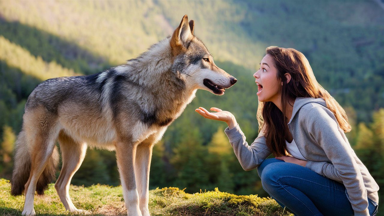 a captivating image of a wolf greeting a young wom GGag0ajPRra6Ec2cW6m1hA Bg7gGFUVRKyXRm6olWJ2Aw