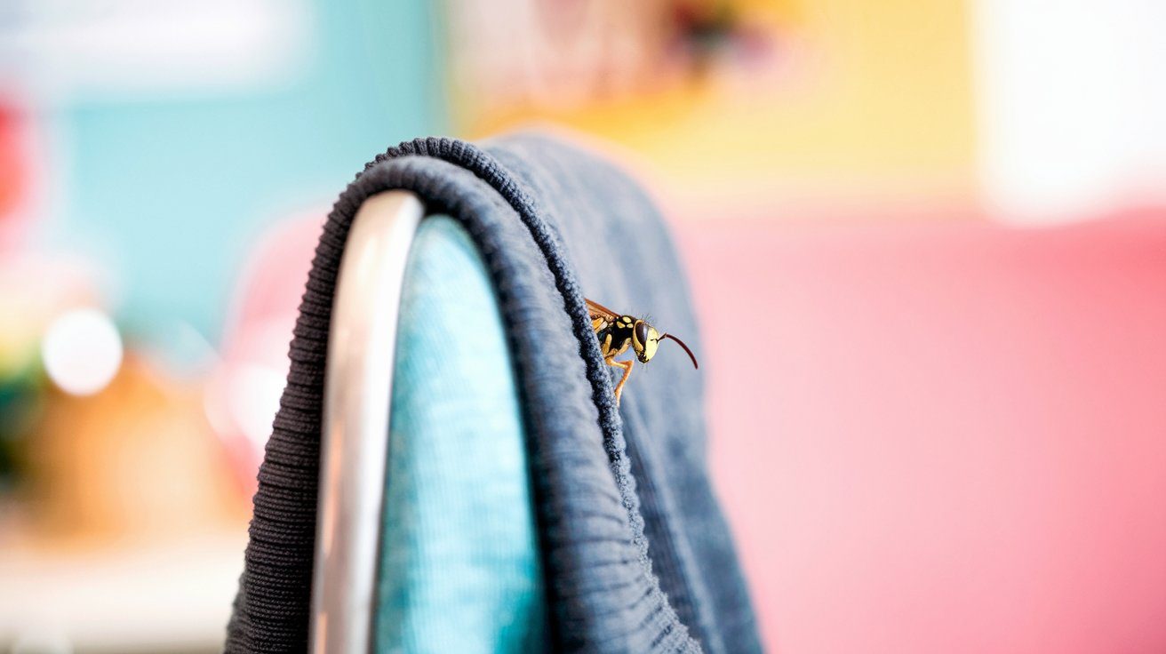 a cinematic medium shot of a small wasp peeking ou MucsruASSimwFnERbad1UA N 5dGWBHSzScmwDgug2IBQ