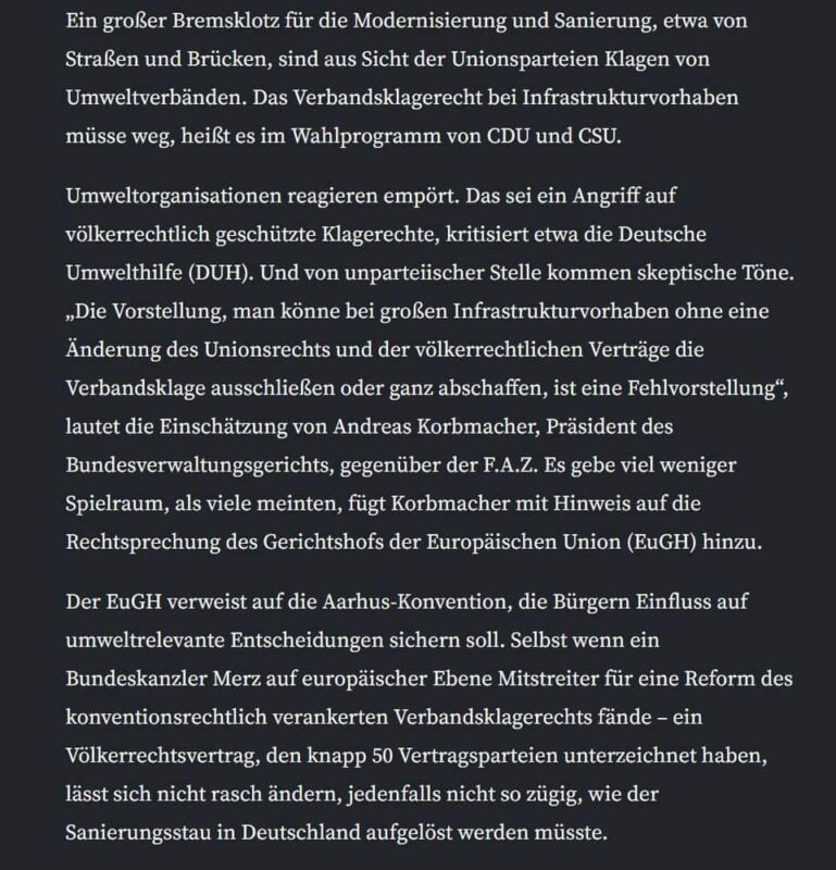 FAZ über Verbandsklagerecht
