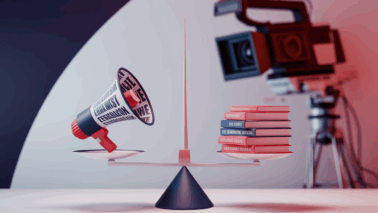 a 3d render of a scale with a megaphone ceulhOuRSzuXMQtTjkiEIA uKtGOEyDQUiBWcxGVEmsAg