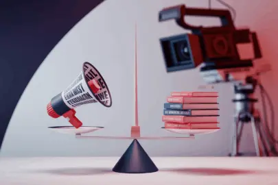 a 3d render of a scale with a megaphone ceulhOuRSzuXMQtTjkiEIA uKtGOEyDQUiBWcxGVEmsAg