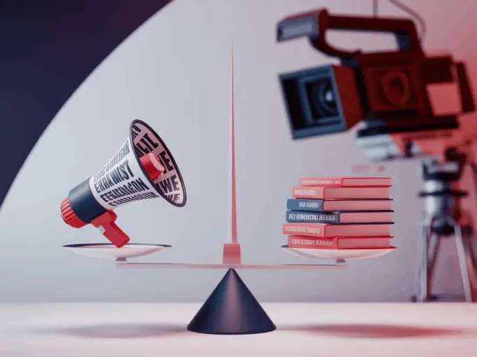 a 3d render of a scale with a megaphone ceulhOuRSzuXMQtTjkiEIA uKtGOEyDQUiBWcxGVEmsAg
