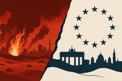 Symbolbild zur gespaltenen Wahrnehmung Europas im Nahostkonflikt, zweigeteilt.