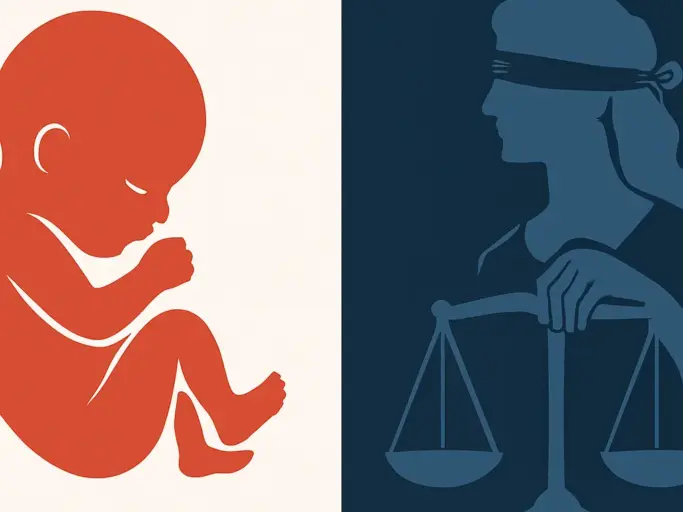 Abstrakter Embryo und Justitia im Kontrast – zwischen Leben und Recht