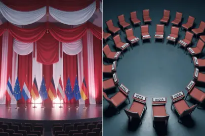 Leere Stühle der Weltmächte neben IStGH Feier in Deutschland