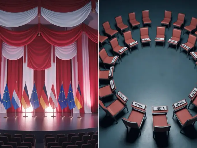 Leere Stühle der Weltmächte neben IStGH Feier in Deutschland