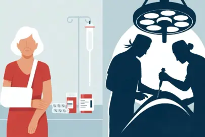 eltere patientin zwischen medikamenten und operation im krankenhaus