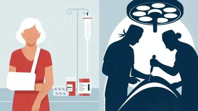 eltere patientin zwischen medikamenten und operation im krankenhaus