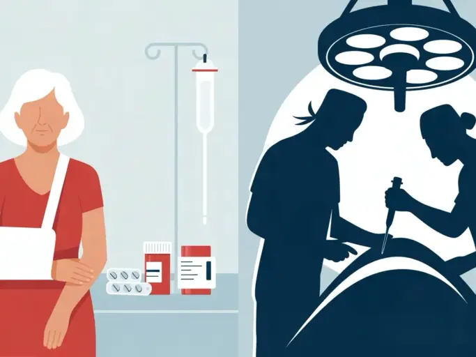 eltere patientin zwischen medikamenten und operation im krankenhaus