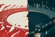 stadionkurve und bahnhofsszene als symbol fuer protest und gewalt im fussball