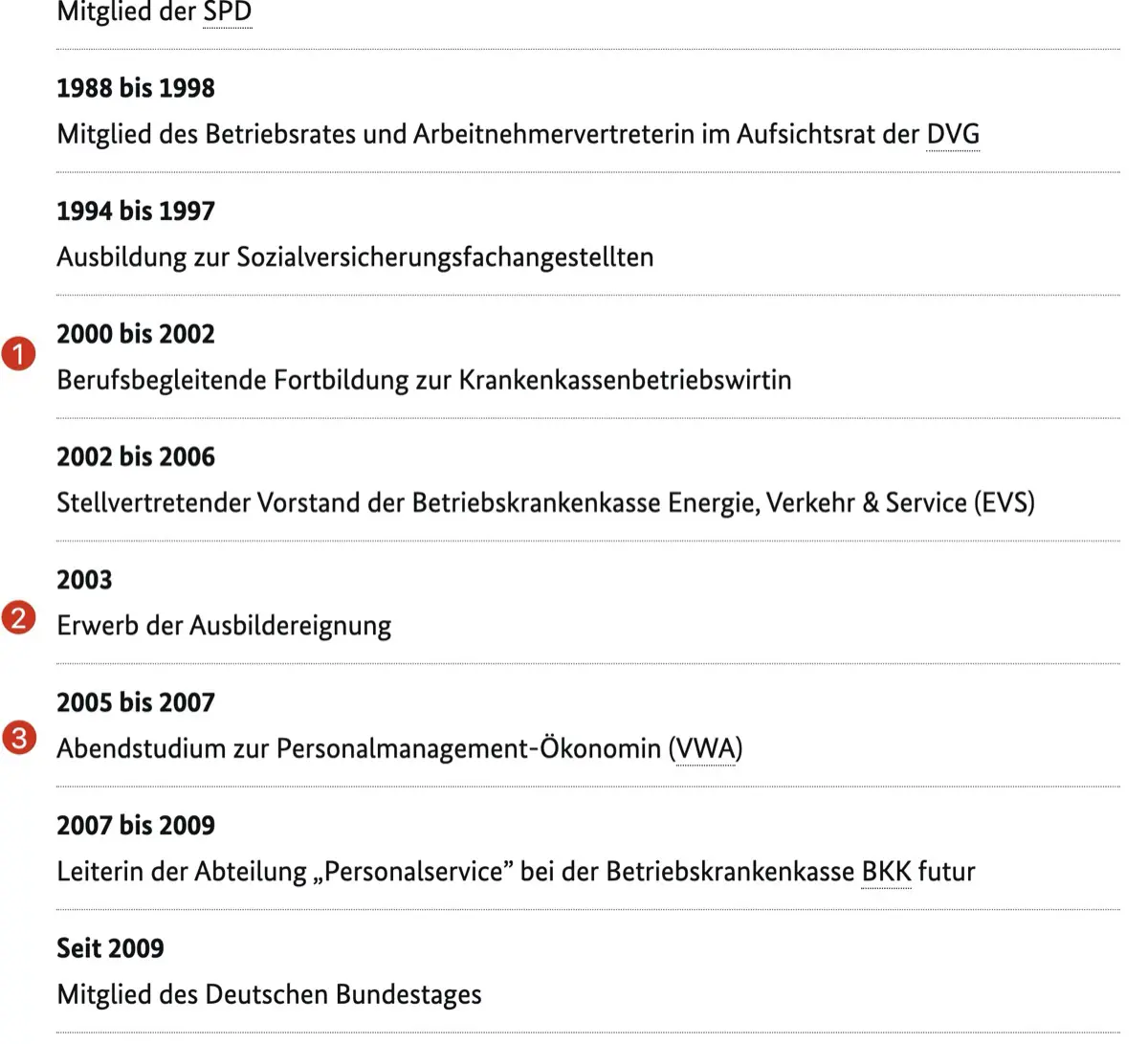 Auszug Lebenslauf Bas